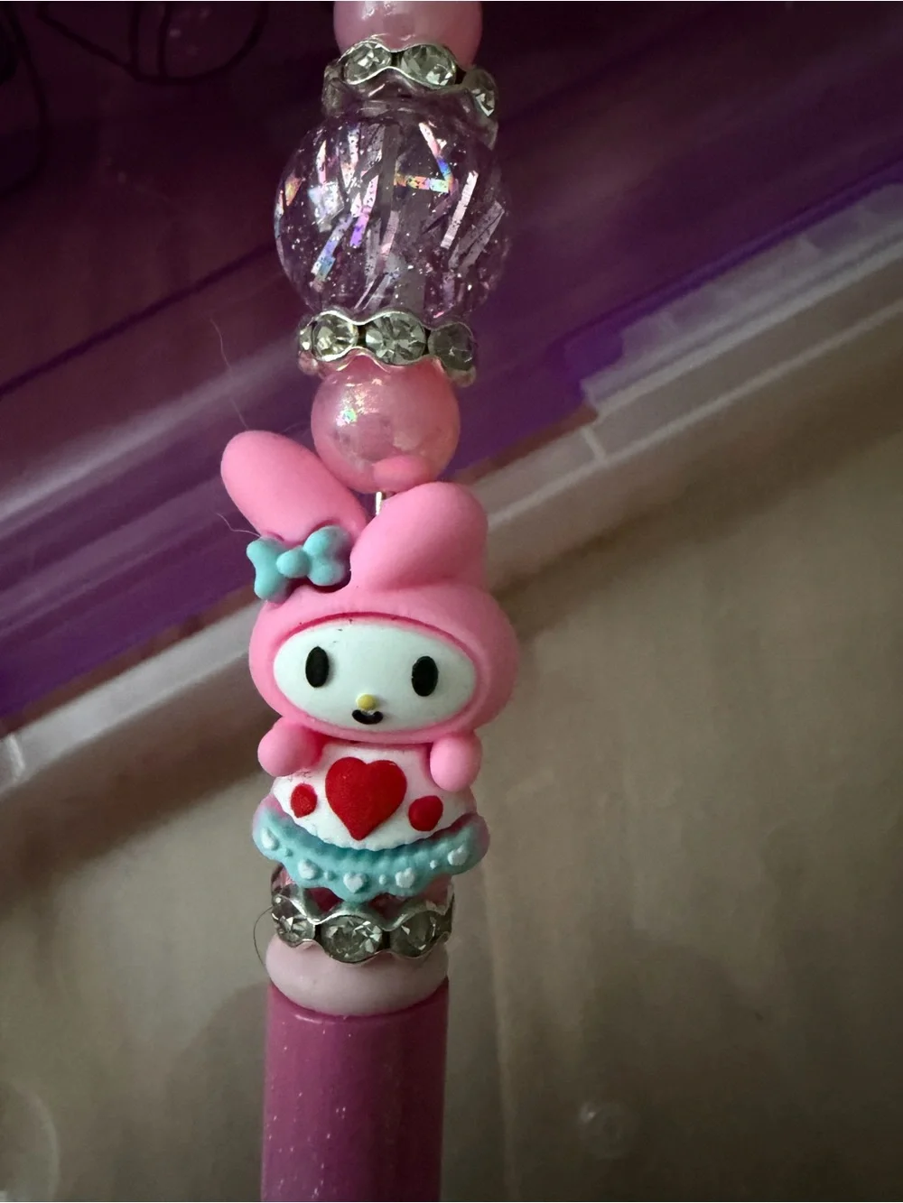 Custom Hello Kitty and My Melody Beaded Pink Ombre Ballpoint Pen